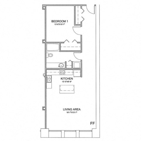 a floor plan of a house with a bedroom and a living room